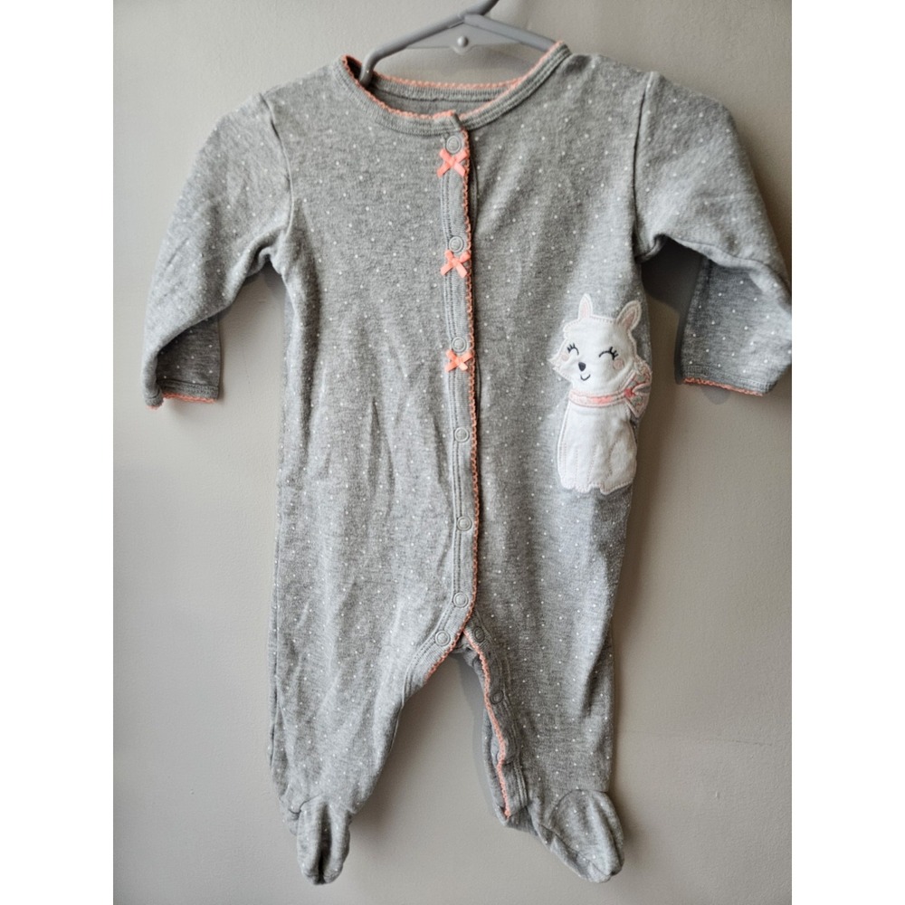 Carter's Baby Girl Size 6 Months 100% Cotton Gray & White Kitten Pajamas